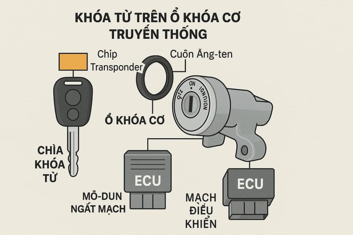 khóa từ trên ổ khóa cơ truyền thống